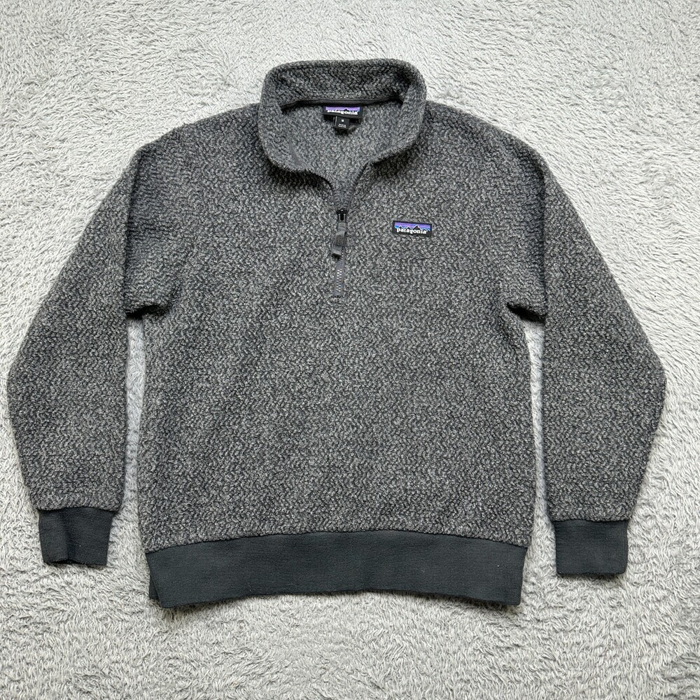 Patagonia Pullover Womens M Gray Woolyester 1/4 Zip Herringbone Fleece Sweater